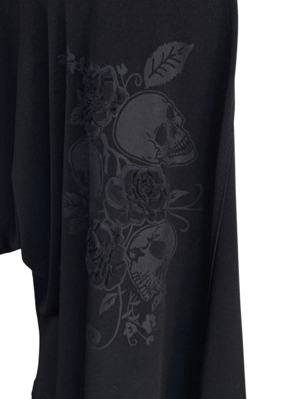 Hot Topic Black Skull Rose Burnout Print Fringe Kimono Cardigan Whimsigoth-XL - Picture 4 of 9